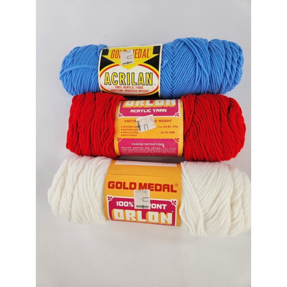 Vintage Red White‎ And Blue Yarn Acrilan Orlon Acrylic Fiber Skeins